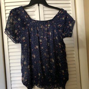 Women Blue Short Sleeve Blouse M